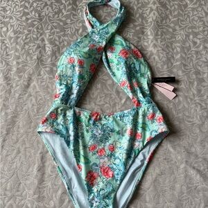 Victoria's Secret Floral One Piece in Light Blue and Red
